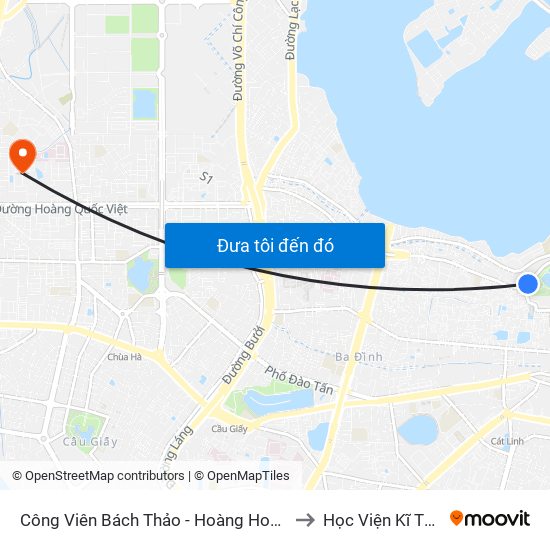 Công Viên Bách Thảo - Hoàng Hoa Thám (Qua Phố Ngọc Hà) to Học Viện Kĩ Thuật Quân Sự map