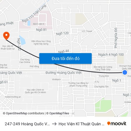 247-249 Hoàng Quốc Việt to Học Viện Kĩ Thuật Quân Sự map