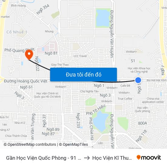 Gần Học Viện Quốc Phòng - 91 Hoàng Quốc Việt to Học Viện Kĩ Thuật Quân Sự map