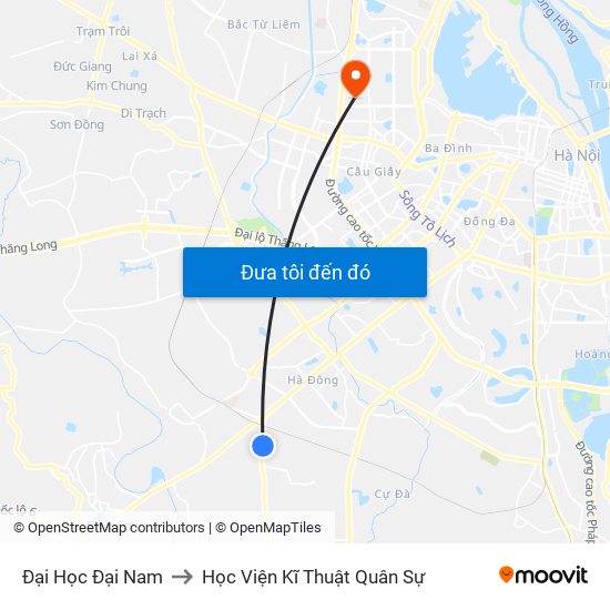 Đại Học Đại Nam to Học Viện Kĩ Thuật Quân Sự map