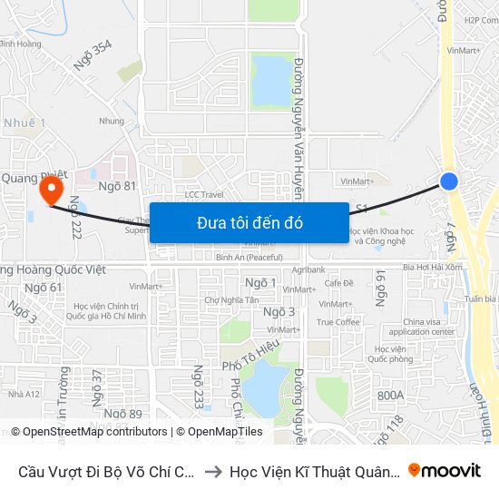 Cầu Vượt Đi Bộ  Võ Chí Công to Học Viện Kĩ Thuật Quân Sự map