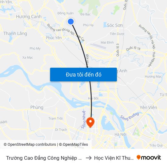 Trường Cao Đẳng Công Nghiệp Phúc Yên (Chiều Về) to Học Viện Kĩ Thuật Quân Sự map