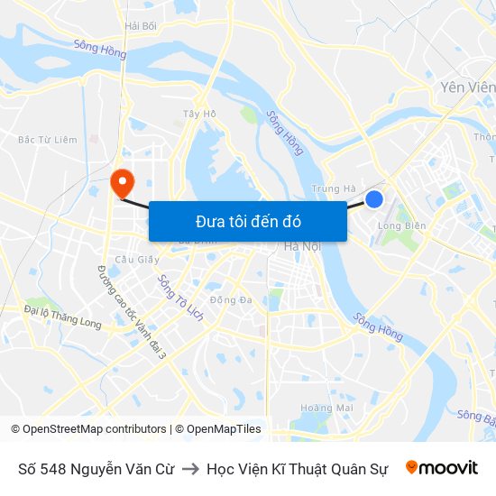 Số 548 Nguyễn Văn Cừ to Học Viện Kĩ Thuật Quân Sự map