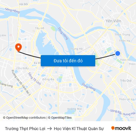 Trường Thpt Phúc Lợi to Học Viện Kĩ Thuật Quân Sự map