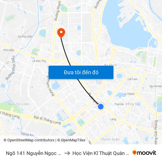 Ngõ 141 Nguyễn Ngọc Vũ to Học Viện Kĩ Thuật Quân Sự map