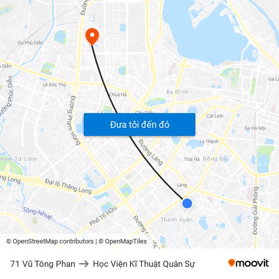 71 Vũ Tông Phan to Học Viện Kĩ Thuật Quân Sự map