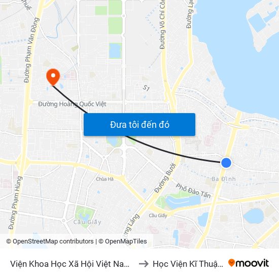 Viện Khoa Học Xã Hội Việt Nam - Số 1 Liễu Giai to Học Viện Kĩ Thuật Quân Sự map