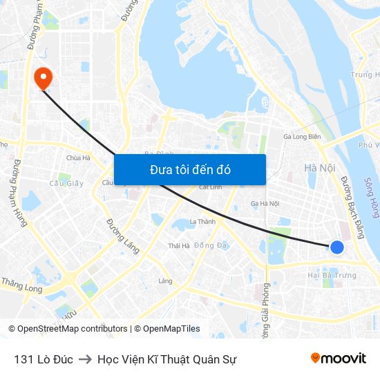 131 Lò Đúc to Học Viện Kĩ Thuật Quân Sự map