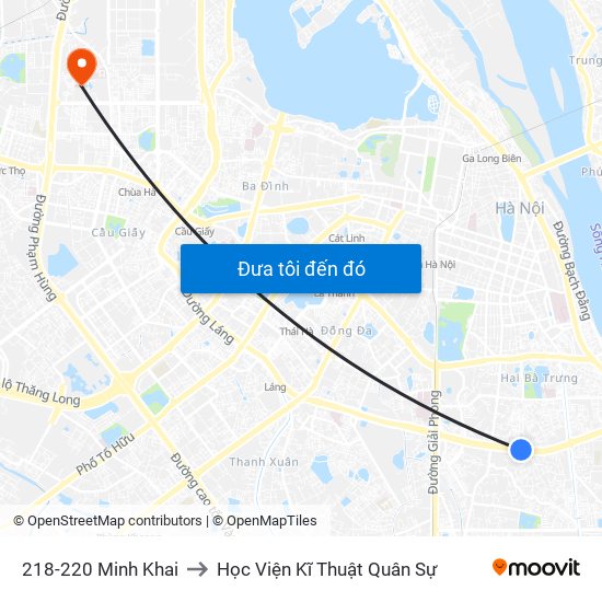 218-220 Minh Khai to Học Viện Kĩ Thuật Quân Sự map