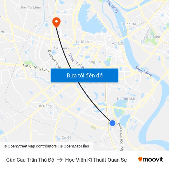 Gần Cầu Trần Thủ Độ to Học Viện Kĩ Thuật Quân Sự map