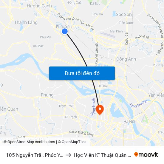 105 Nguyễn Trãi, Phúc Yên to Học Viện Kĩ Thuật Quân Sự map