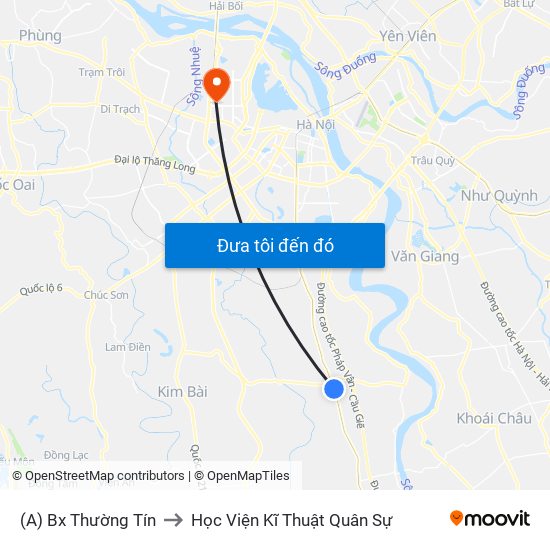 (A) Bx Thường Tín to Học Viện Kĩ Thuật Quân Sự map