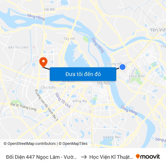 Đối Diện 447 Ngọc Lâm - Vườn Hoa Gia Lâm to Học Viện Kĩ Thuật Quân Sự map