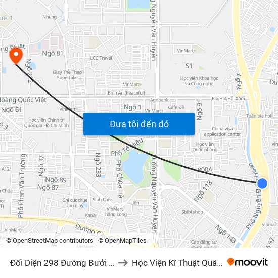 Đối Diện 298 Đường Bưởi Dưới to Học Viện Kĩ Thuật Quân Sự map