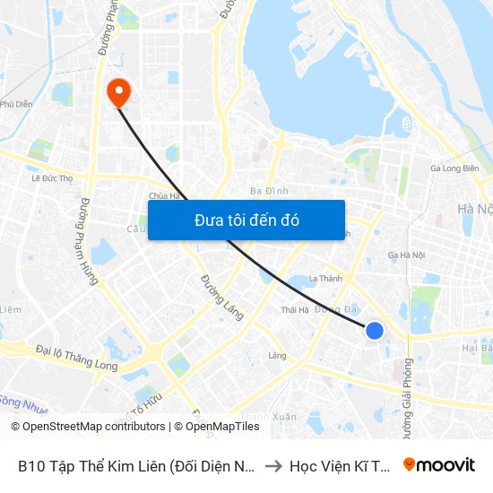 B10 Tập Thể Kim Liên (Đối Diện Ngõ 46b Phạm Ngọc Thạch) to Học Viện Kĩ Thuật Quân Sự map