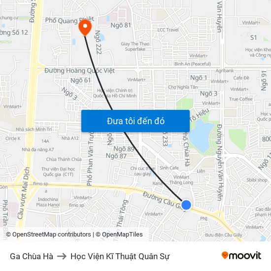 Ga Chùa Hà to Học Viện Kĩ Thuật Quân Sự map