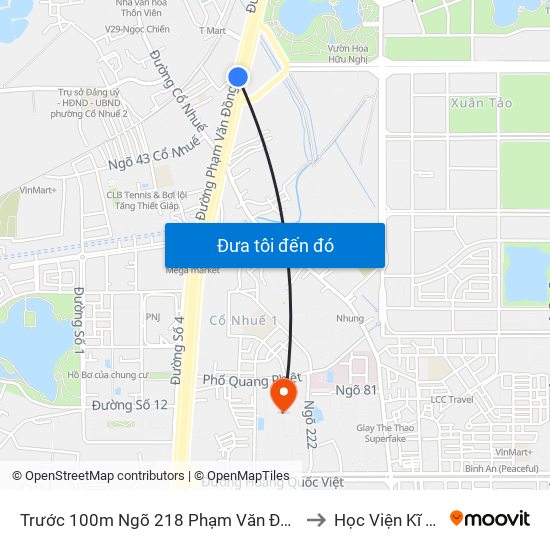Trước 100m Ngõ 218 Phạm Văn Đồng (Đối Diện Công Viên Hòa Bình) to Học Viện Kĩ Thuật Quân Sự map