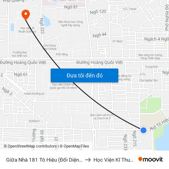 Giữa Nhà 181 Tô Hiệu (Đối Diện Thcs Nghĩa Tân) to Học Viện Kĩ Thuật Quân Sự map