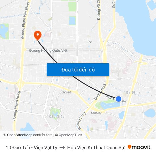 10 Đào Tấn - Viện Vật Lý to Học Viện Kĩ Thuật Quân Sự map