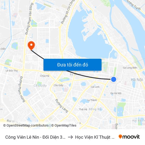 Công Viên Lê Nin - Đối Diện 35 Trần Phú to Học Viện Kĩ Thuật Quân Sự map