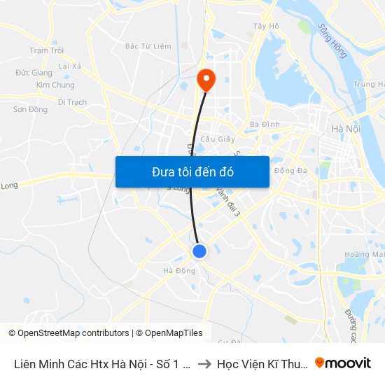 Liên Minh Các Htx Hà Nội - Số 1 Trần Phú (Hà Đông) to Học Viện Kĩ Thuật Quân Sự map