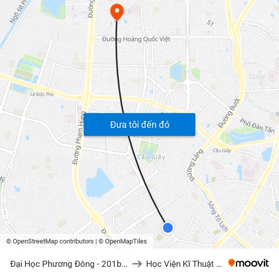 Đại Học Phương Đông - 201b Trung Kinh to Học Viện Kĩ Thuật Quân Sự map