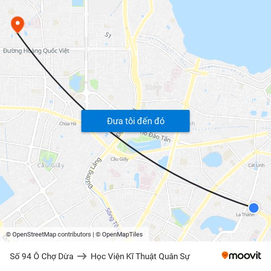 Số 94 Ô Chợ Dừa to Học Viện Kĩ Thuật Quân Sự map