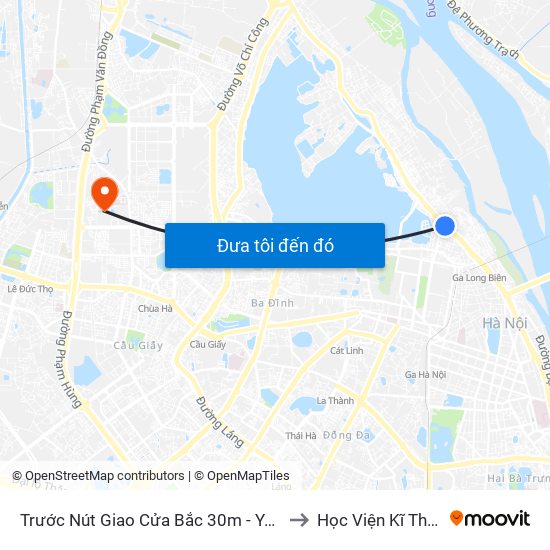 Trước Nút Giao Cửa Bắc 30m - Yên Phụ (Đường Xe Buýt) to Học Viện Kĩ Thuật Quân Sự map