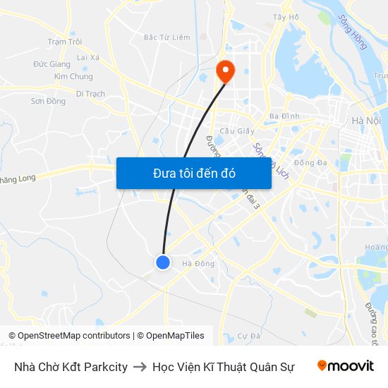 Nhà Chờ Kđt Parkcity to Học Viện Kĩ Thuật Quân Sự map