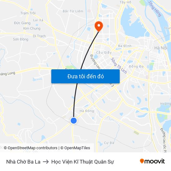 Nhà Chờ Ba La to Học Viện Kĩ Thuật Quân Sự map