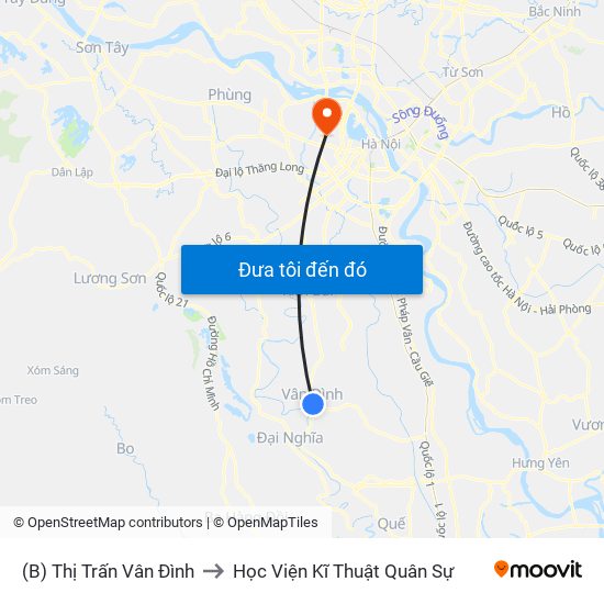 (B) Thị Trấn Vân Đình to Học Viện Kĩ Thuật Quân Sự map