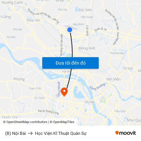 (B) Nội Bài to Học Viện Kĩ Thuật Quân Sự map