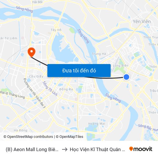 (B) Aeon Mall Long Biên - to Học Viện Kĩ Thuật Quân Sự map