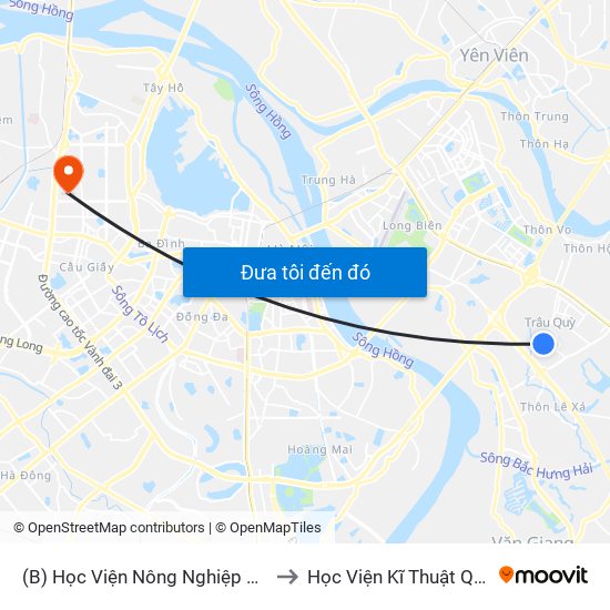 (B) Học Viện Nông Nghiệp Việt Nam to Học Viện Kĩ Thuật Quân Sự map