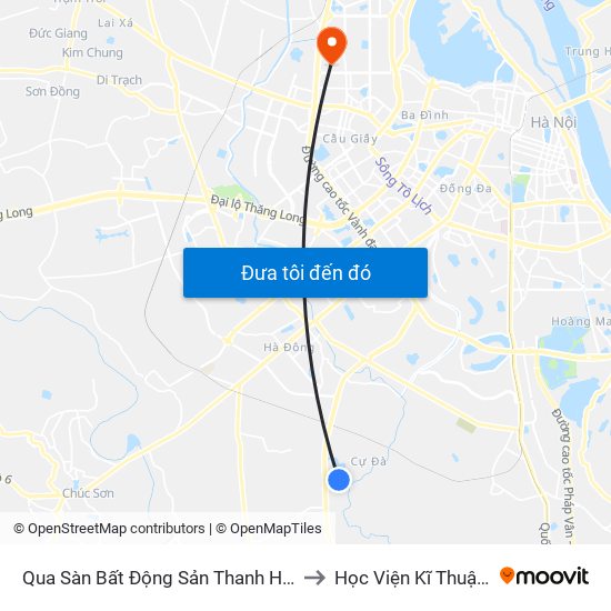 Qua Sàn Bất Động Sản Thanh Hà Mường Thanh to Học Viện Kĩ Thuật Quân Sự map