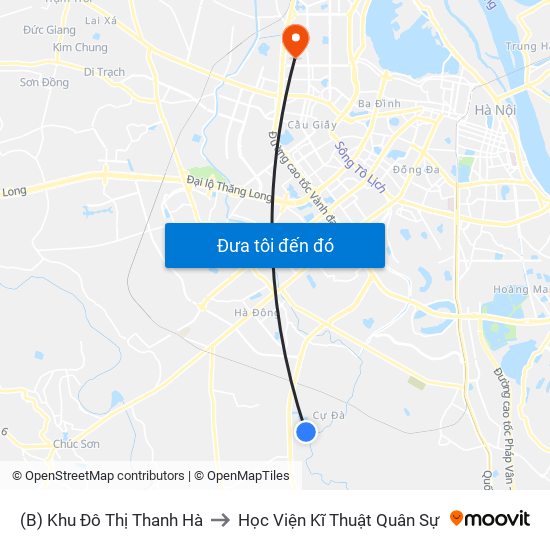 (B) Khu Đô Thị Thanh Hà to Học Viện Kĩ Thuật Quân Sự map