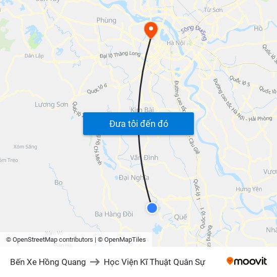 Bến Xe Hồng Quang to Học Viện Kĩ Thuật Quân Sự map