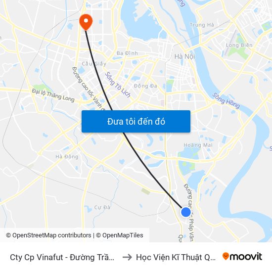 Cty Cp Vinafut - Đường Trần Thủ Độ to Học Viện Kĩ Thuật Quân Sự map