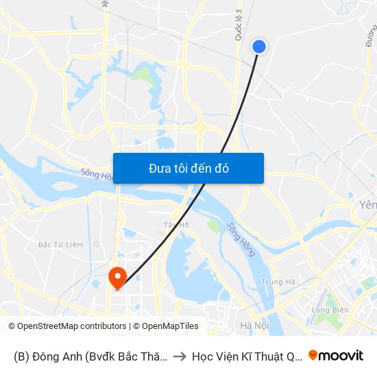 (B) Đông Anh (Bvđk Bắc Thăng Long) to Học Viện Kĩ Thuật Quân Sự map