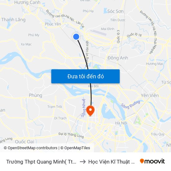 Trường Thpt Quang Minh( Tt Chi Đông) to Học Viện Kĩ Thuật Quân Sự map