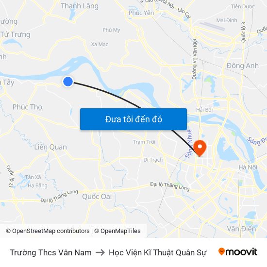 Trường Thcs Vân Nam to Học Viện Kĩ Thuật Quân Sự map