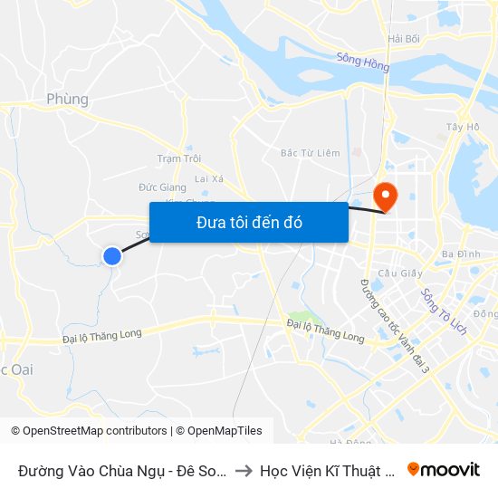 Đường Vào Chùa Ngụ - Đê Song Phương to Học Viện Kĩ Thuật Quân Sự map