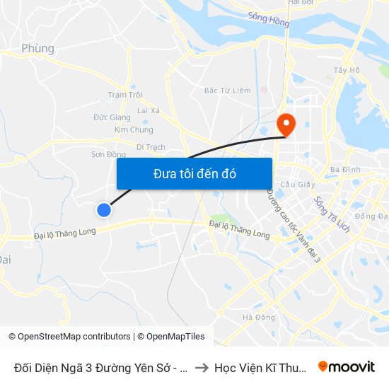 Đối Diện Ngã 3 Đường Yên Sở - Đê Song Phương to Học Viện Kĩ Thuật Quân Sự map