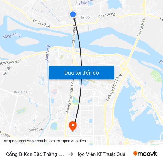 Cổng B-Kcn Bắc Thăng Long to Học Viện Kĩ Thuật Quân Sự map