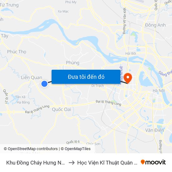 Khu Đồng Cháy Hưng Ngải to Học Viện Kĩ Thuật Quân Sự map