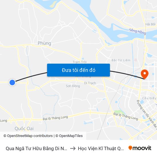 Qua Ngã Tư Hữu Bằng Di Nậu 30m to Học Viện Kĩ Thuật Quân Sự map