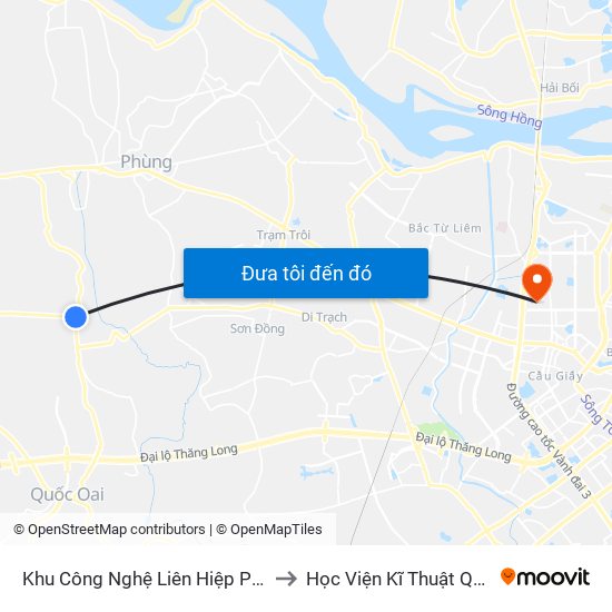 Khu Công Nghệ Liên Hiệp Phúc Thọ to Học Viện Kĩ Thuật Quân Sự map