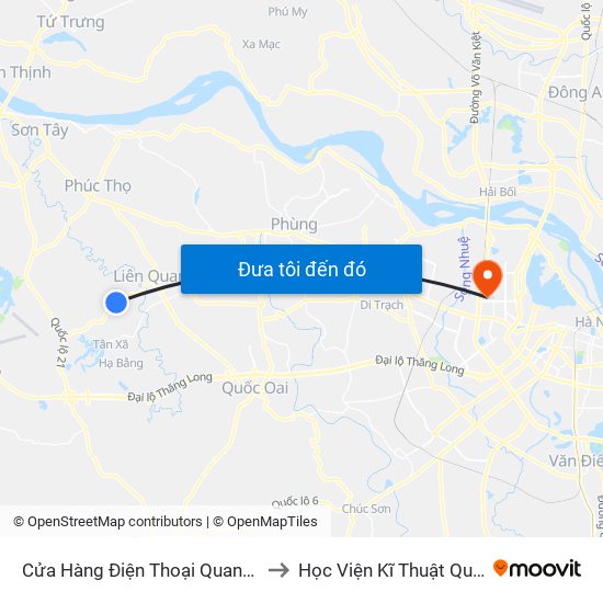 Cửa Hàng Điện Thoại Quang Chính to Học Viện Kĩ Thuật Quân Sự map