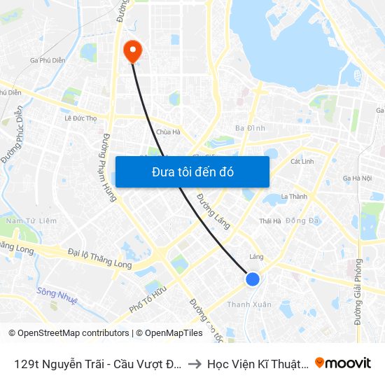 129t Nguyễn Trãi - Cầu Vượt Đi Bộ Royal City to Học Viện Kĩ Thuật Quân Sự map