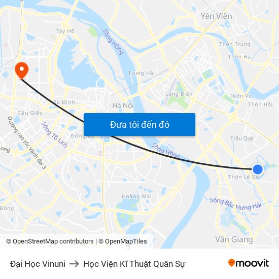 Đại Học Vinuni to Học Viện Kĩ Thuật Quân Sự map